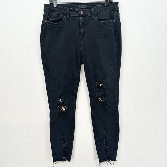 Judy Blue Jeans 13 31 Skinny Black Stretch Denim Leopard Animal Patch Distressed - Picture 1 of 14